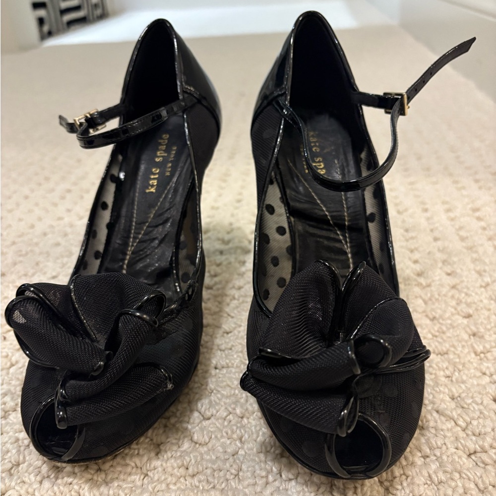 Kate Spade Black Bow Peep Toe Heels 8.5